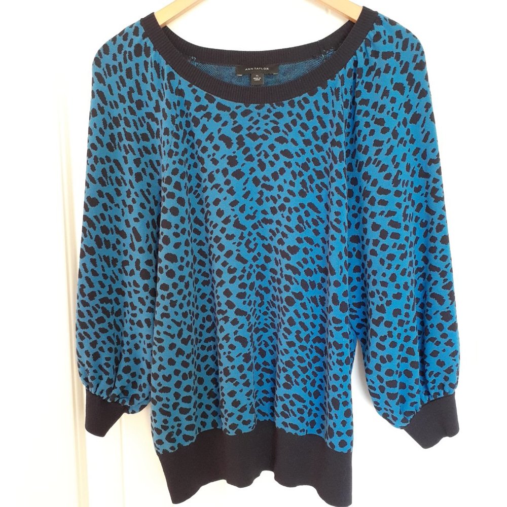 Ann Taylor Leopard Print Raglan Sleeve Sweater Blue Size XL